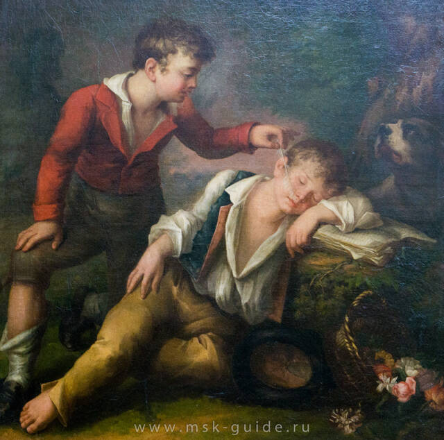 Картина «Мальчик будит пёрышком спящего товарища» в Третьяковской галерее