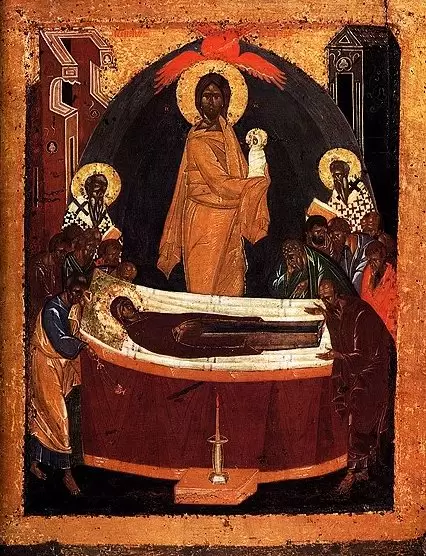 Мастерская Феофана Грека «Успение» (оборот Донской иконы богоматери) Мастерская Феофана Грека «Успение» (оборот Донской иконы богоматери)