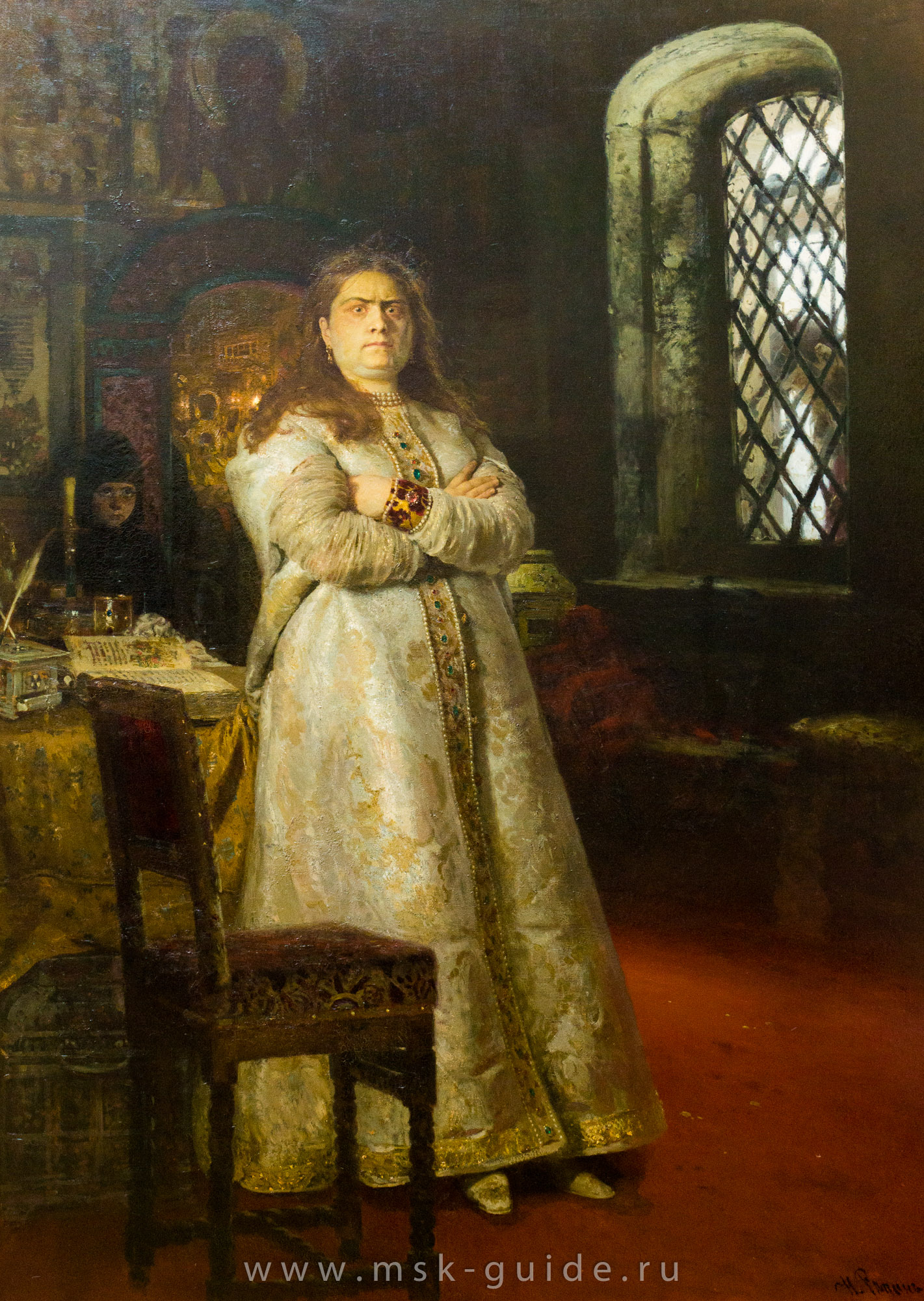 Репин И.Е. «Царевна Софья Алексеевна через год после заключения ее в Новодевичий монастырь во время казни стрельцов и пытки всей её прислуги 1698 года» Репин И.Е. «Царевна Софья Алексеевна через год после заключения ее в Новодевичий монастырь во время казни стрельцов и пытки всей её прислуги 1698 года»